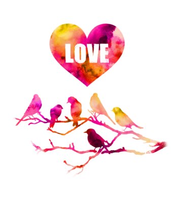 Watercolour Love Birds